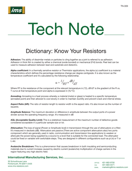 Dictionary: Know Your Resistors