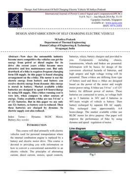 Design and Fabrication of Self Charging Electric Vehicle M.Sathya Prakash International Journal of Power Control Signal and Computation(IJPCSC) Vol 8