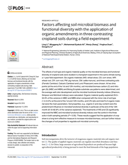 Factors Affecting Soil Microbial Biomass and Functional Diversity with the Application of Organic Amendments in Three Contrasting Cropland Soils During a Field Experiment