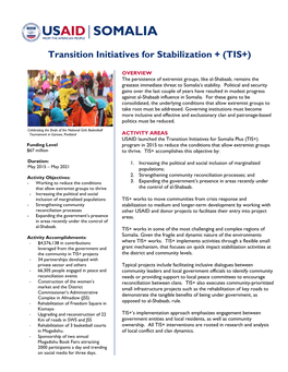 Transition Initiatives for Stabilization + (TIS+)