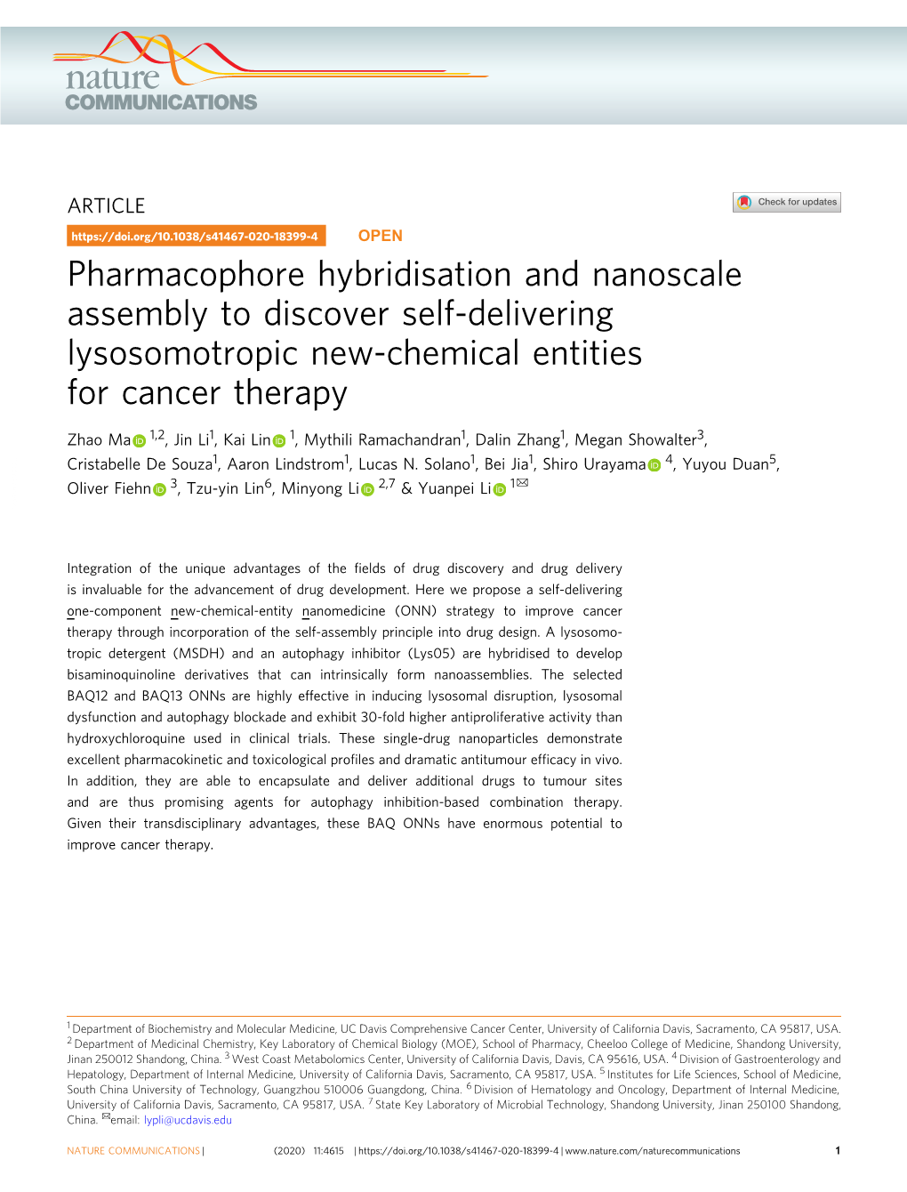 Pharmacophore Hybridisation and Nanoscale Assembly to Discover Self-Delivering Lysosomotropic New-Chemical Entities for Cancer Therapy