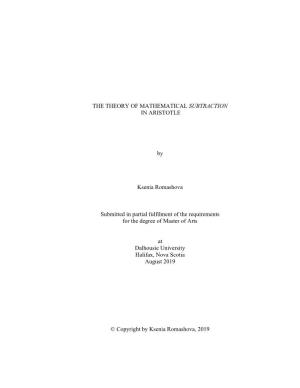 THE THEORY of MATHEMATICAL SUBTRACTION in ARISTOTLE By