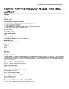 CS M15W: Client Side Web Development Using HTML/Javascript 1