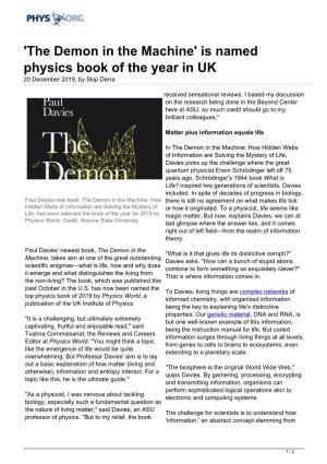 'The Demon in the Machine' Is Named Physics Book of the Year in UK 20 December 2019, by Skip Derra