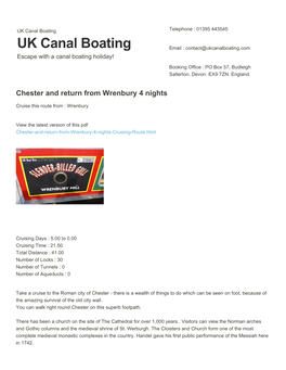 Chester and Return from Wrenbury 4 Nights | UK Canal Boating