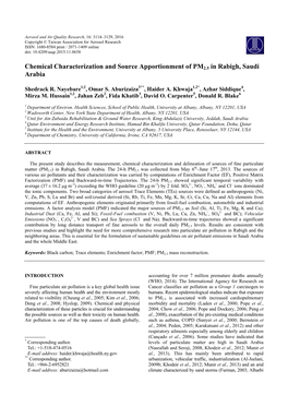 Chemical Characterization and Source Apportionment of PM2.5 in Rabigh, Saudi Arabia
