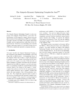 The Jalapeño Dynamic Optimizing Compiler for Javatm