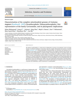 Characterization of the Complete Mitochondrial Genome of Cavisoma Magnum (Southwell, 1927) (Acanthocephala Palaeacanthocephala)