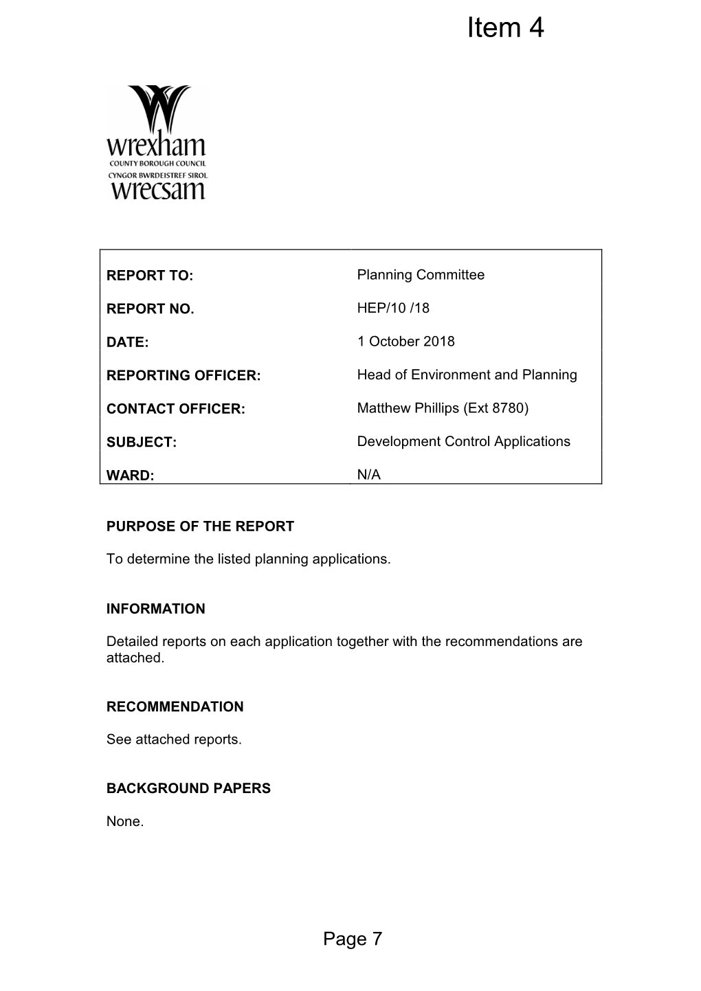 Agenda Document for Planning Committee, 01/10/2018 16:00