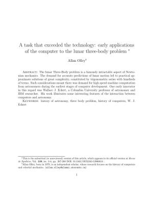 A Task That Exceeded the Technology: Early Applications of the Computer to the Lunar Three-Body Problem *