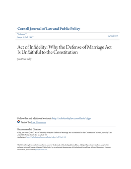 Why the Defense of Marriage Act Is Unfaithful to the Constitution Jon-Peter Kelly