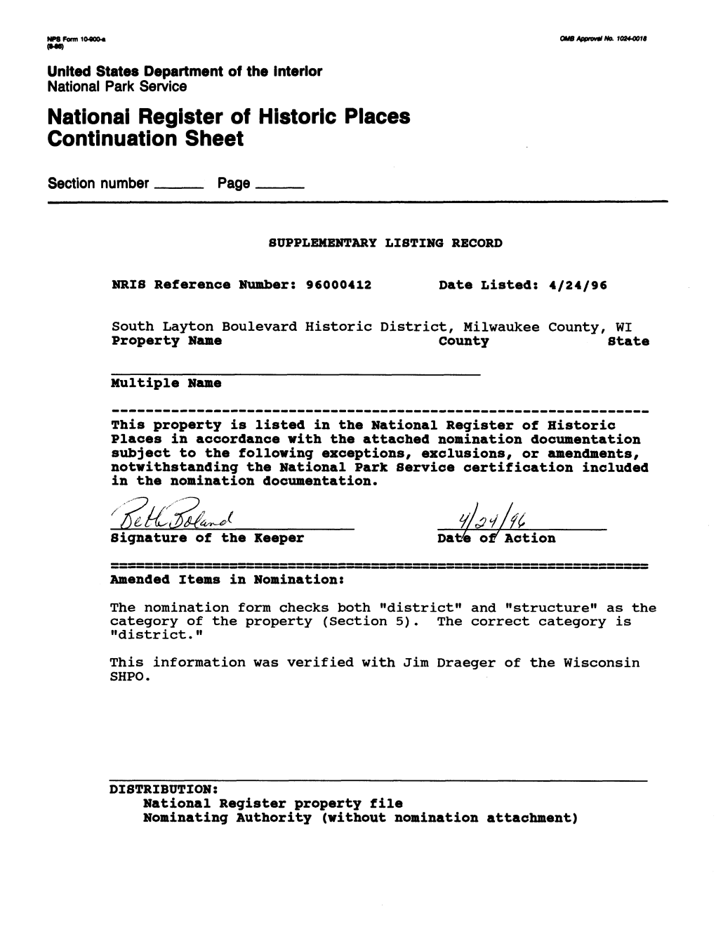 National Register of Historic Places Continuation Sheet