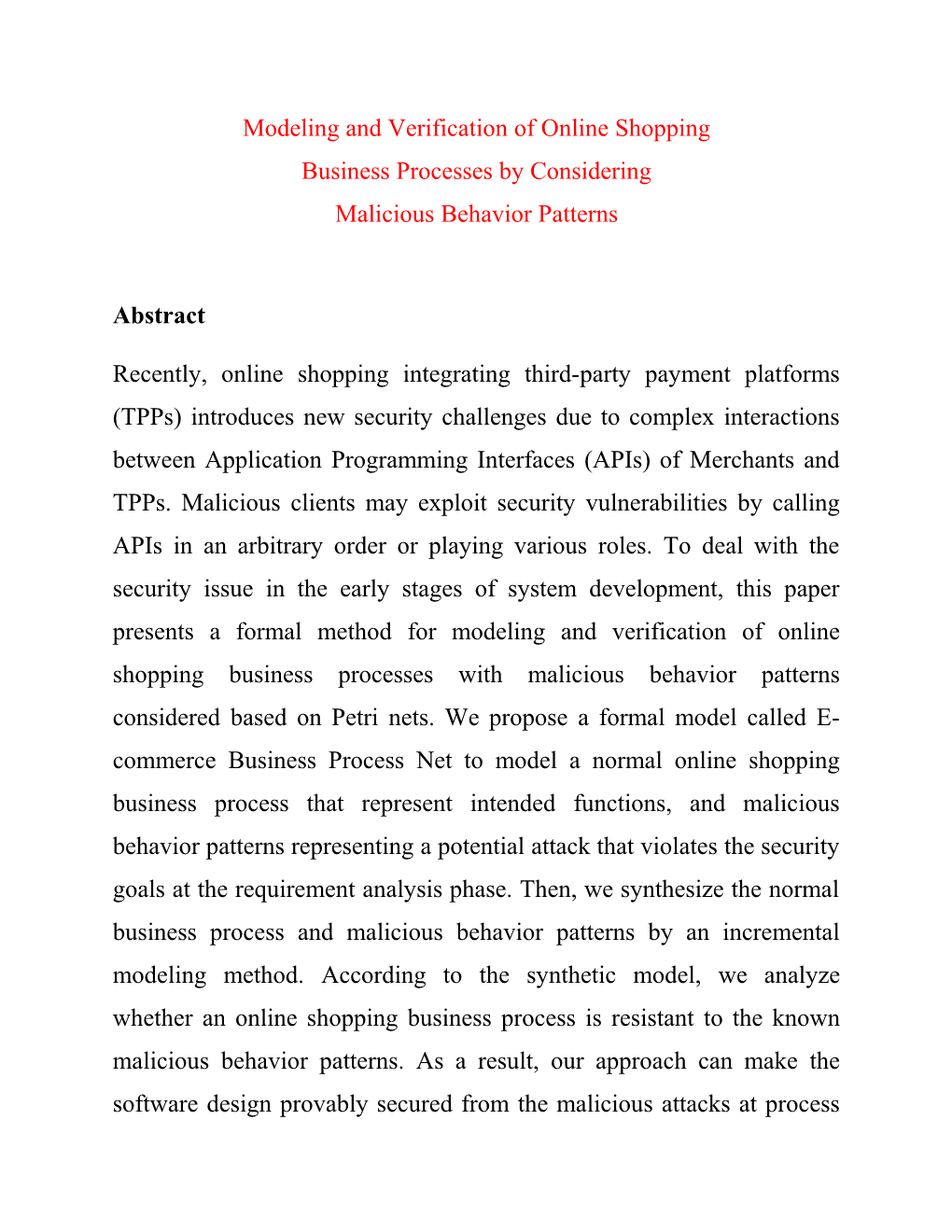 Modeling and Verification of Online Shopping