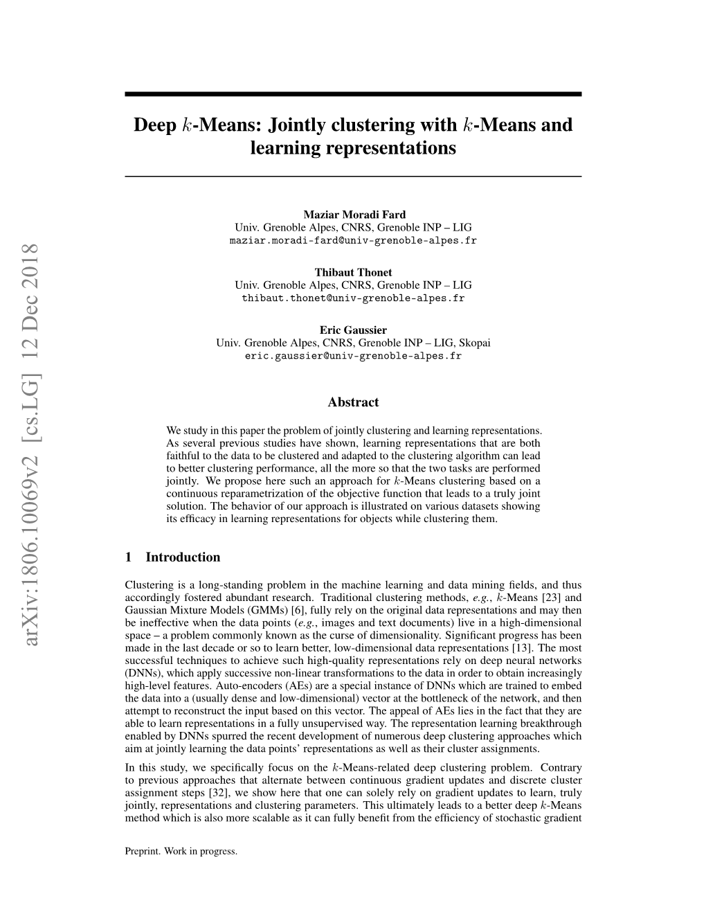 Jointly Clustering with K-Means and Learning Representations