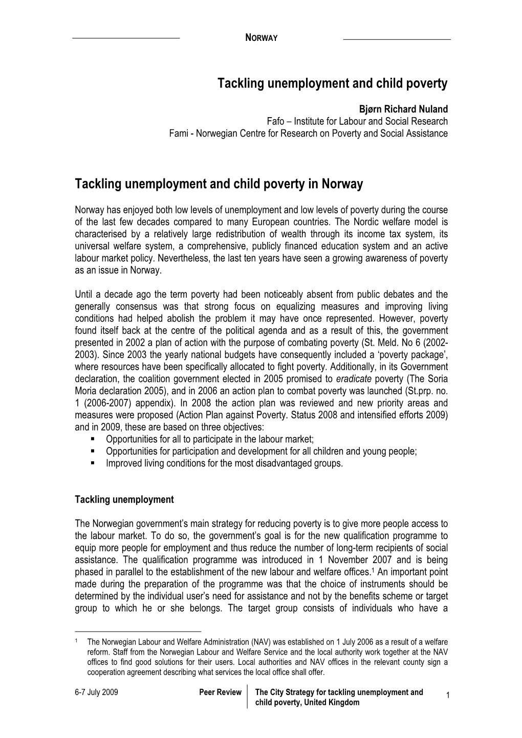 Tackling Unemployment and Child Poverty