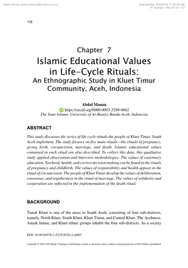 Islamic Educational Values in Life-Cycle Rituals: an Ethnographic Study in Kluet Timur Community, Aceh, Indonesia