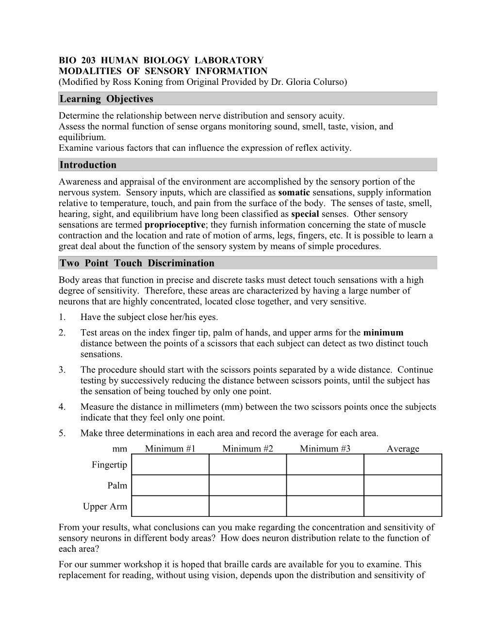 Bio 203 Human Biology Laboratory