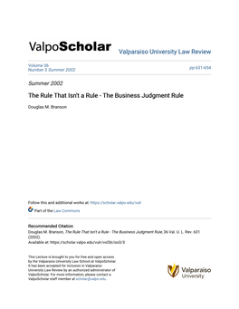 The Business Judgment Rule