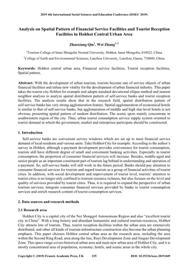 Analysis on Spatial Pattern of Financial Service Facilities and Tourist Reception Facilities in Hohhot Central Urban Area