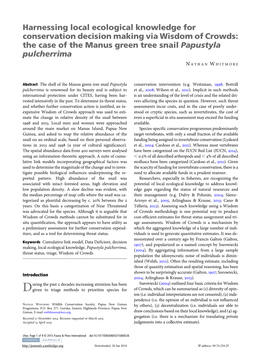 The Case of the Manus Green Tree Snail Papustyla Pulcherrima