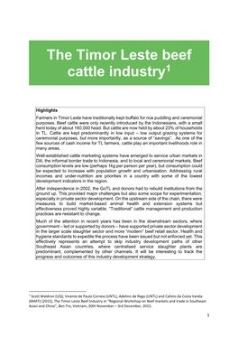 The Timor Leste Beef Cattle Industry1