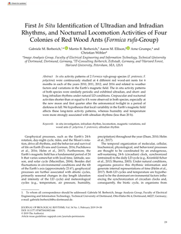 First in Situ Identification of Ultradian and Infradian Rhythms, and Nocturnal Locomotion Activities of Four Colonies of Red Wood Ants (Formica Rufa-Group)