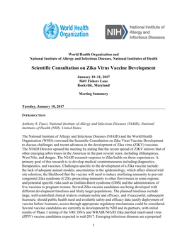 Scientific Consultation on Zika Virus Vaccine Development