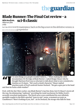 Blade Runner: the Final Cut Review – a Timeless Sci-Fi Classic | Film | the Guardian 22/01/2018 15:48