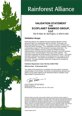 Validation Statement Ecoplanet Bamboo Group