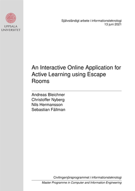An Interactive Online Application for Active Learning Using Escape Rooms