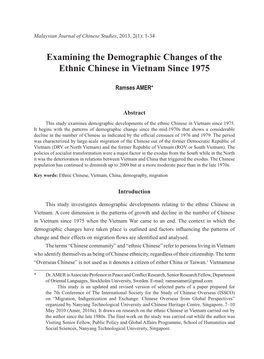 Examining the Demographic Changes of the Ethnic Chinese in Vietnam Since 1975