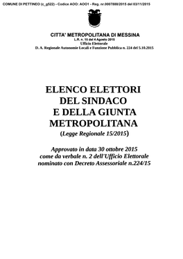 DEL SINDACO E DELLA GIUNTA METROPOLITANA (Legge Regionale 15/2015)