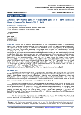 Analysis Performance Bank of Government Bank at PT Bank Tabungan Negara (Persero) Tbk Period of 2015 - 2018
