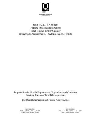 June 14, 2018 Accident Failure Investigation Report Sand Blaster Roller Coaster Boardwalk Amusements, Daytona Beach, Florida