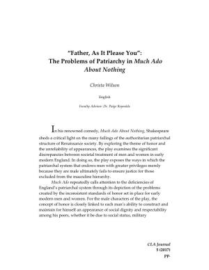 “Father, As It Please You”: the Problems of Patriarchy in Much Ado About Nothing