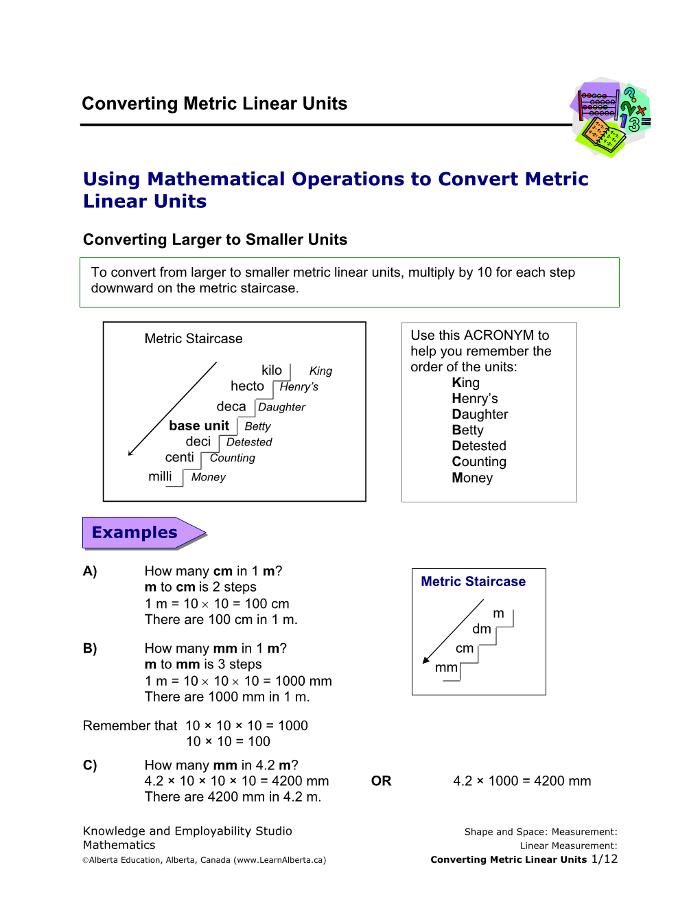 Using Mathematical Operations to Convert Metric Linear Units