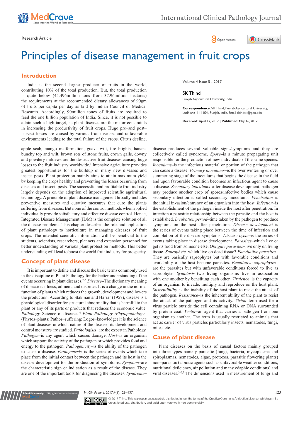 Principles of Disease Management in Fruit Crops