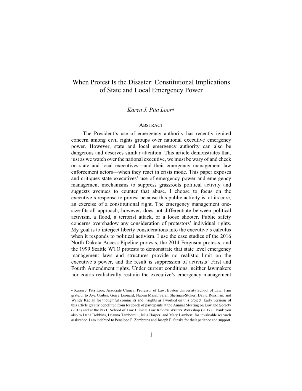 When Protest Is the Disaster: Constitutional Implications of State and Local Emergency Power