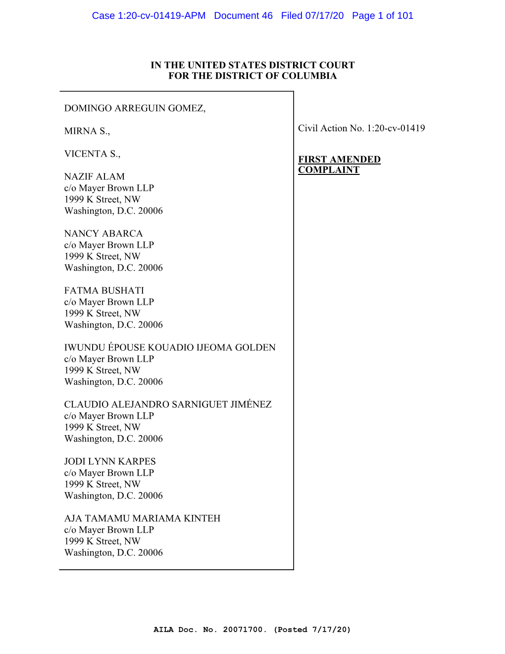 Case 1:20-Cv-01419-APM Document 46 Filed 07/17/20 Page 1 of 101