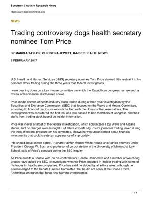 Trading Controversy Dogs Health Secretary Nominee Tom Price