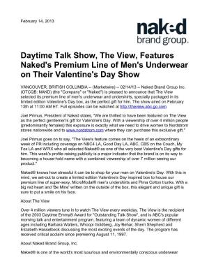 Daytime Talk Show, the View, Features Naked's Premium Line of Men's Underwear on Their Valentine's Day Show