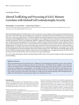 Altered Trafficking and Processing of GALC Mutants Correlates with Globoid Cell Leukodystrophy Severity