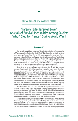 Analysis of Survival Inequalities Among Soldiers Who “Died for France” During World War I