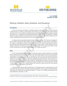 Making a Market: Ebay, Stubhub, and Swaptree