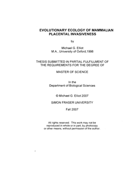 Evolutionary Ecology of Mammalian Placental Invasiveness
