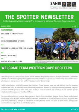 SPOTTER NEWSLETTER Our Biological Invasions Newsletter Connecting with Our Western Cape Spotters