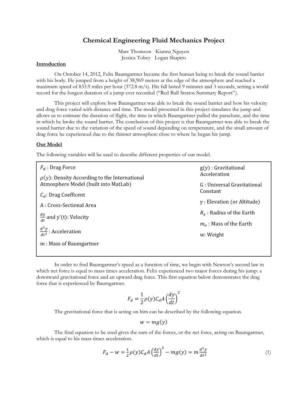 Chemical Engineering Fluid Mechanics Project