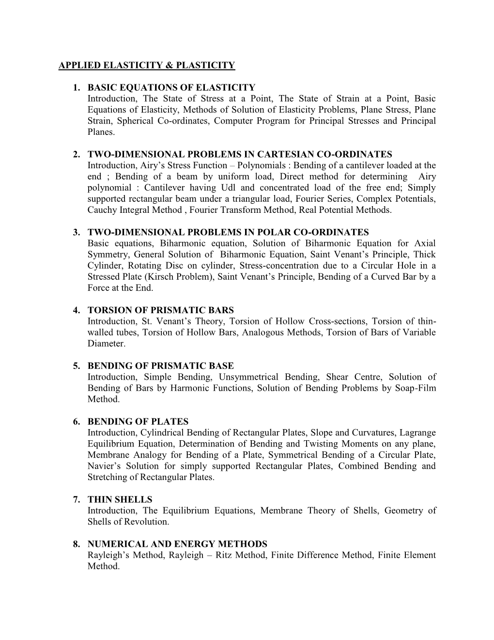 Applied Elasticity & Plasticity 1. Basic Equations Of