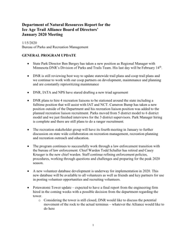 Department of Natural Resources Report for the Ice Age Trail Alliance Board of Directors’ January 2020 Meeting