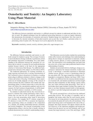 Osmolarity and Tonicity: an Inquiry Laboratory Using Plant Material